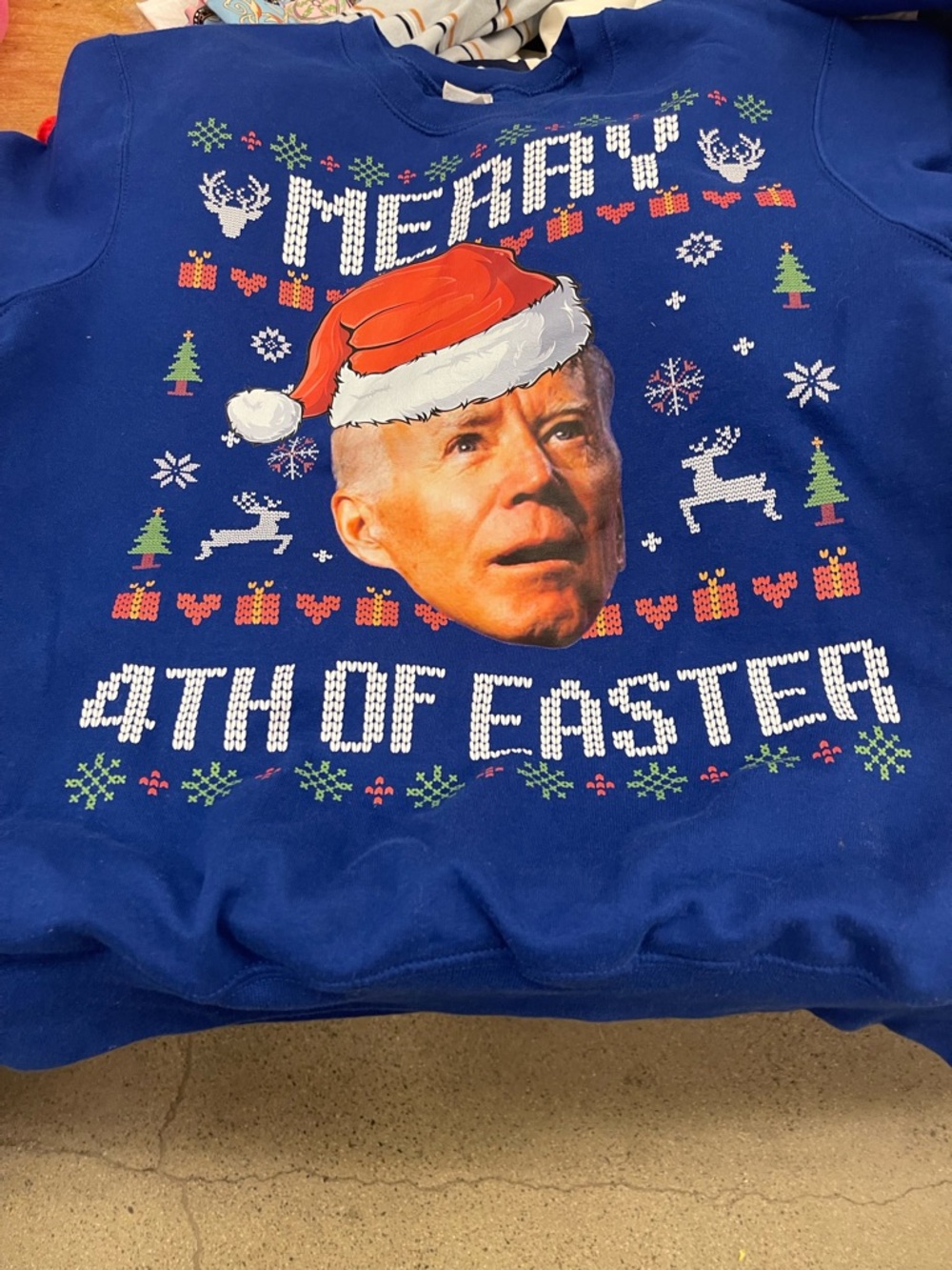 Blue Novelty Holiday Sweater - 'Merry 4th of Easter'